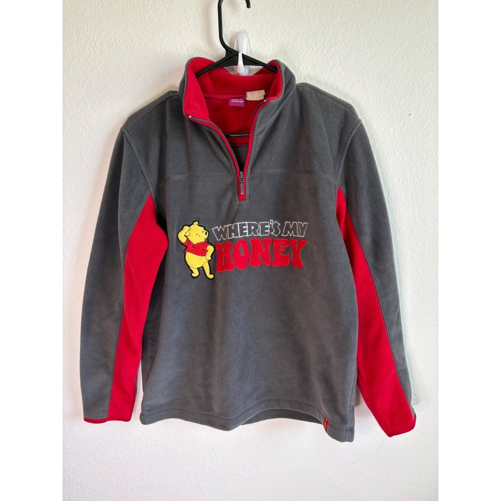 Disney Vintage Y2K Winnie the Pooh Fleece Pullover Grey Quarter Zip Medium